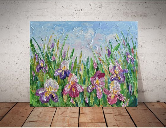 Iris Flowers - Original Acrylic Imasto Floral Painting