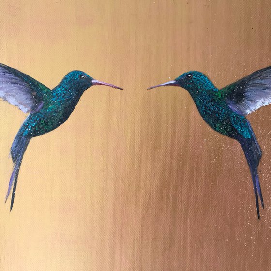 Emerald Hummingbirds ~ On Gold