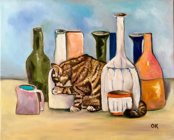 Troy The Cat and Giorgio Morandi vases and bottles