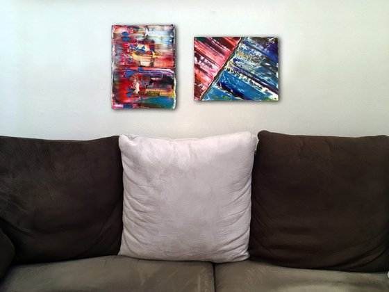 “Dreaming Of The Ocean” - Original Abstract Diptych oil paintings on canvas - 21” x 12”