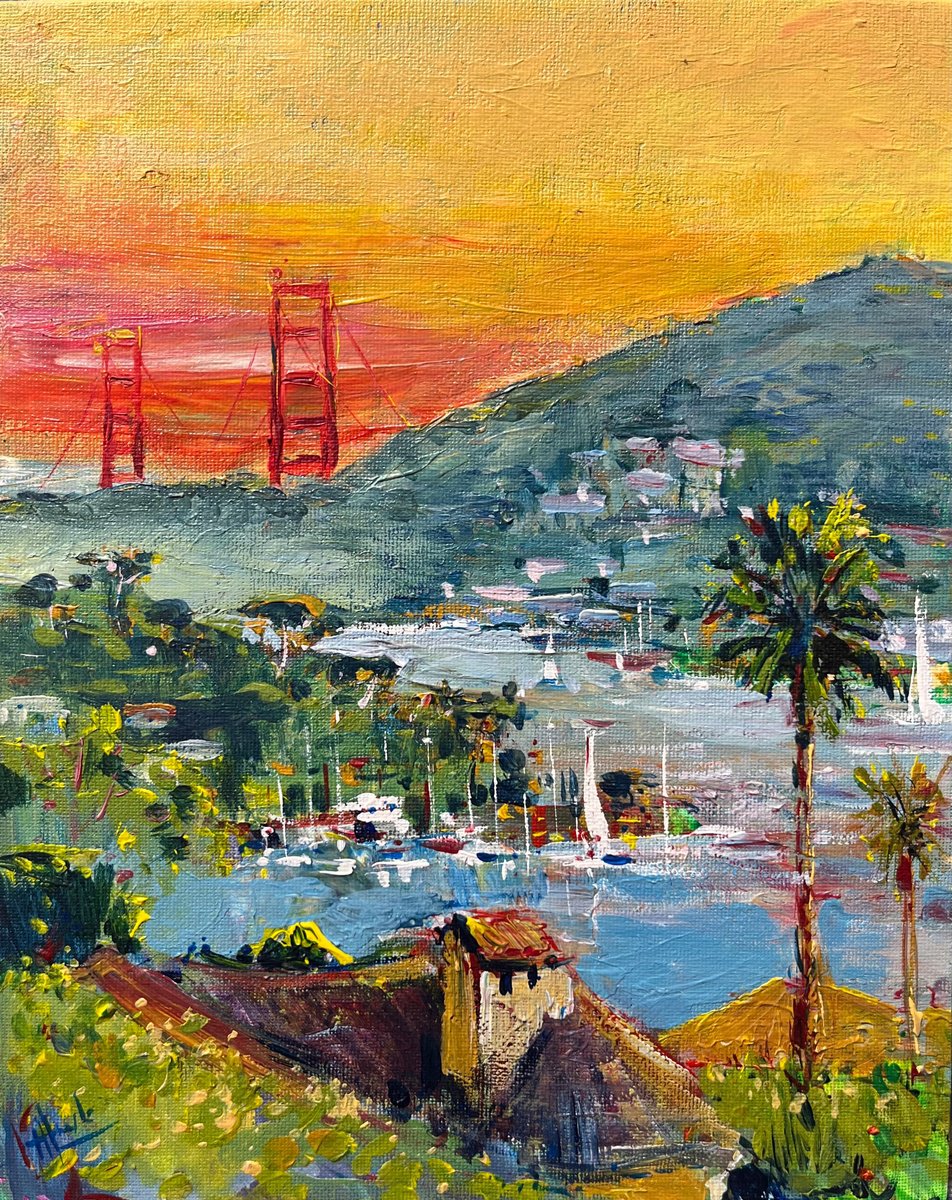Impressionistic Landscape Acrylic Painting By Altin Furxhi, 9 X 12, San Francisco Afternoon., Original Artwork