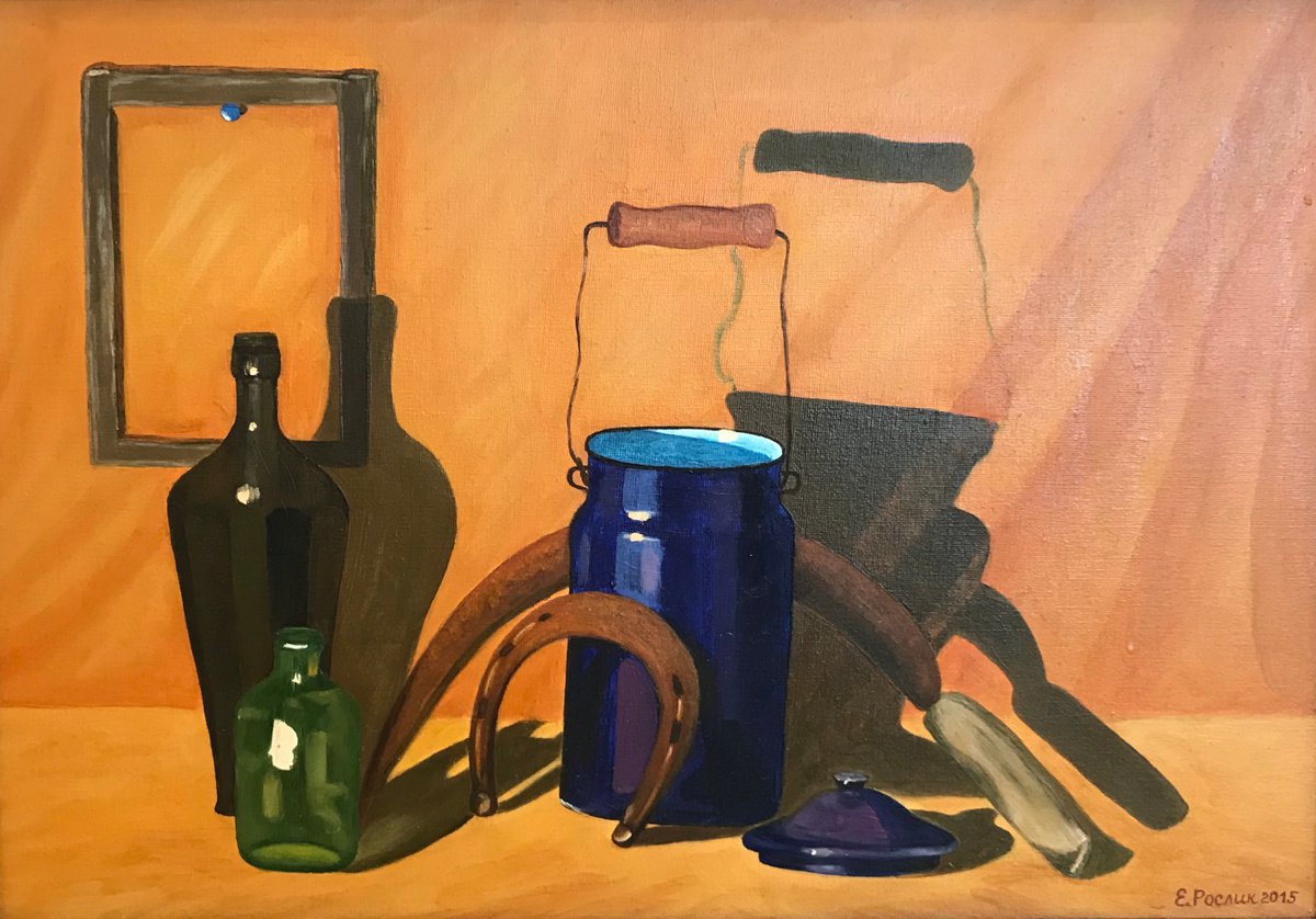 ORIGINAL OIL PAINTING BLUE CAN - 50X35 CM (2015) by Evgeniya Roslik