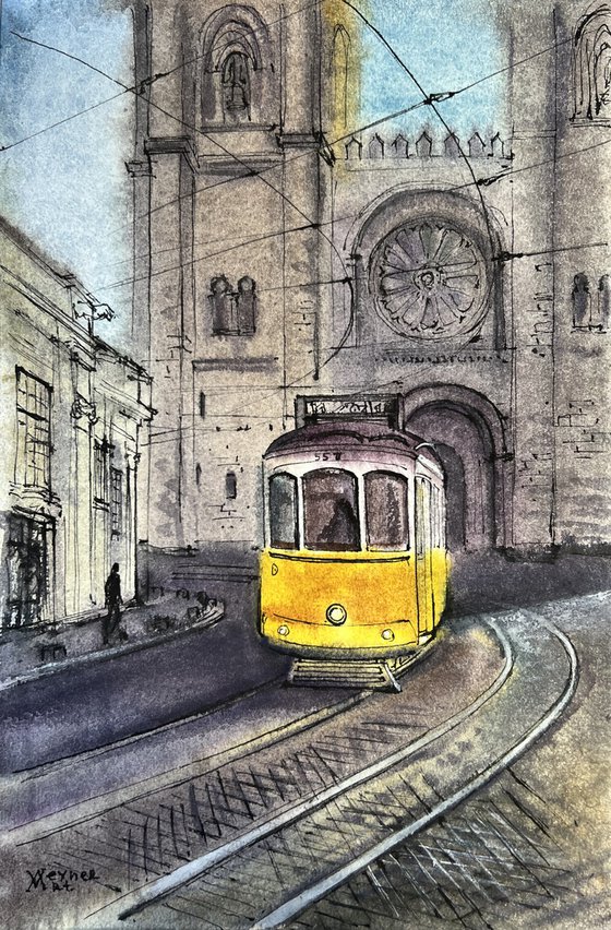 Lisbon. Tram number 12. Cityscape of Portugal