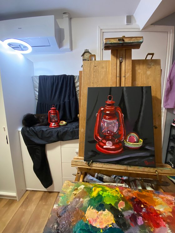 Old red lamp, still life