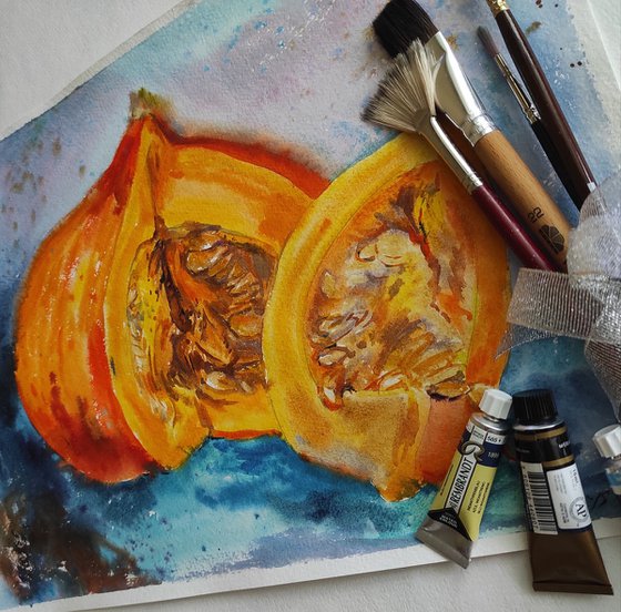 Orange vegitable (pumpkins) - painting, original art