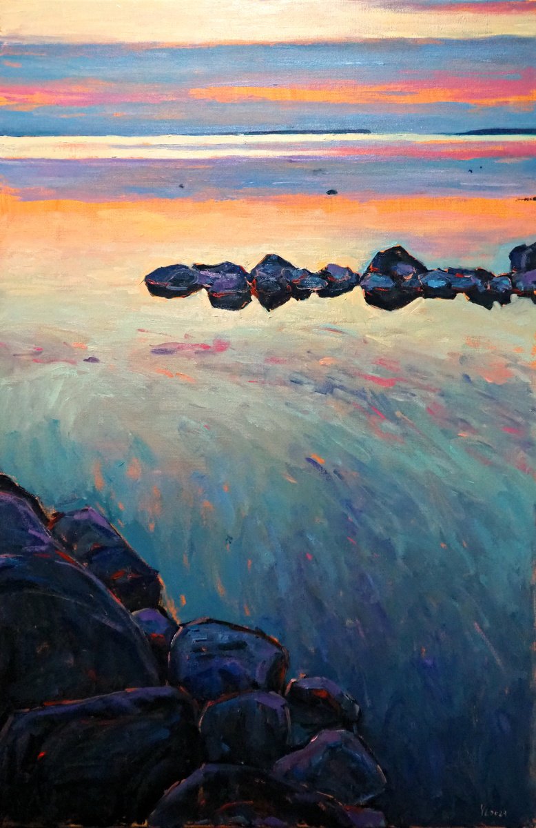 Impressionistic Landscape Oil Painting By Yuanyuan Liu, 24 X 35", Seascape, Original Artwork