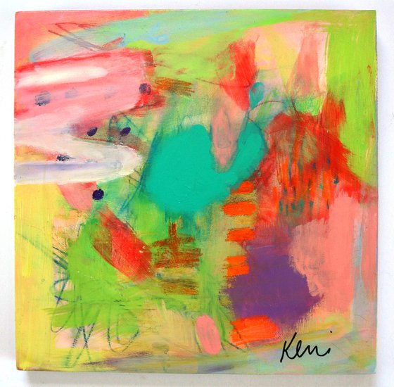 Not a Shy Little Thing 8x8" Colorful Abstract Expressionist Painting