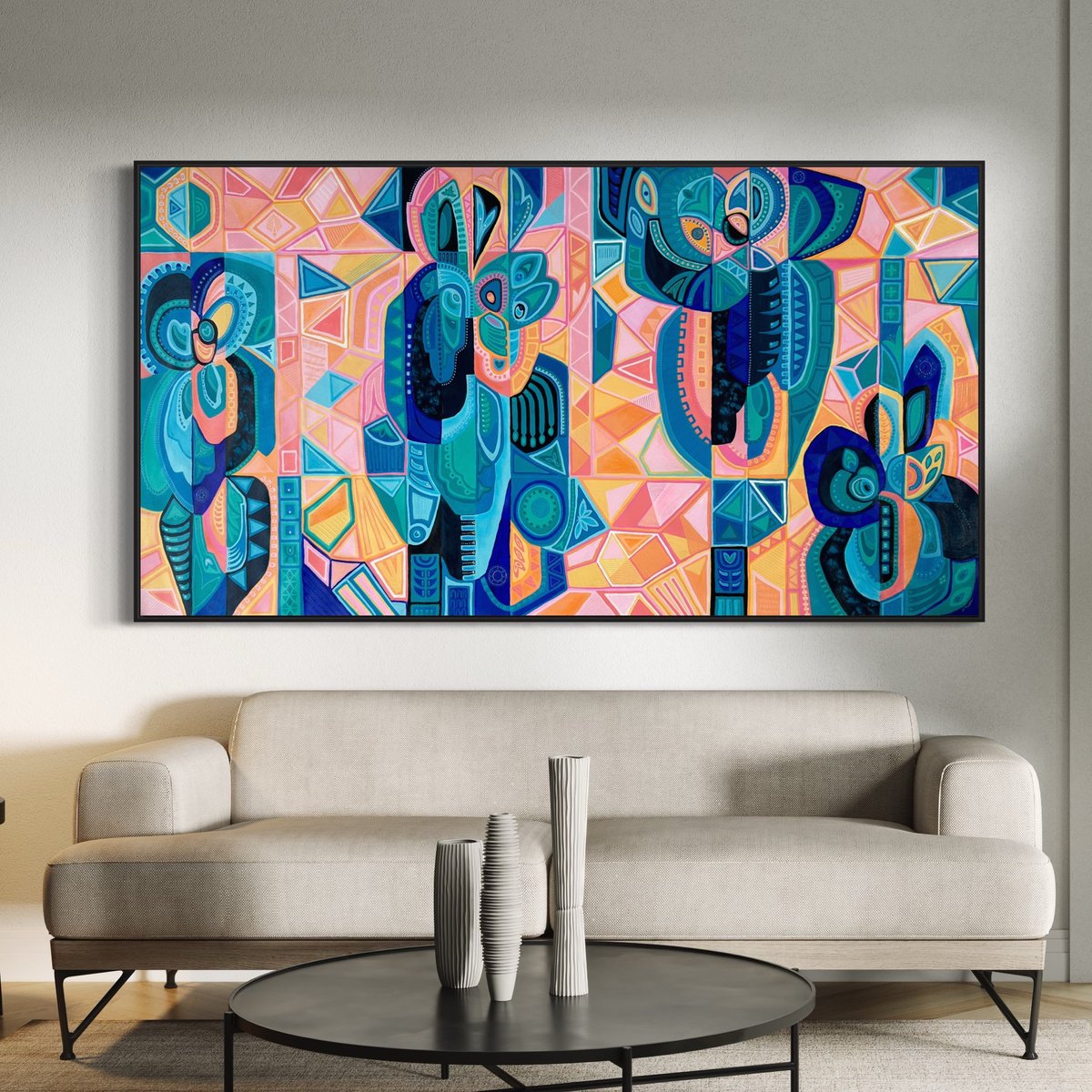 Geometric Abstract Painting By Samantha Malone, 78 X 42", Fragmented Dreams, Original Artwork