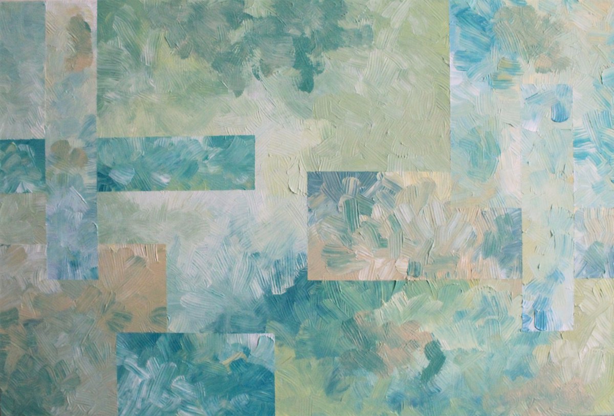 Geometric Abstract Acrylic Painting By Shushanik Karapetyan, 36 X 24", Spring 2020, Original Artwork