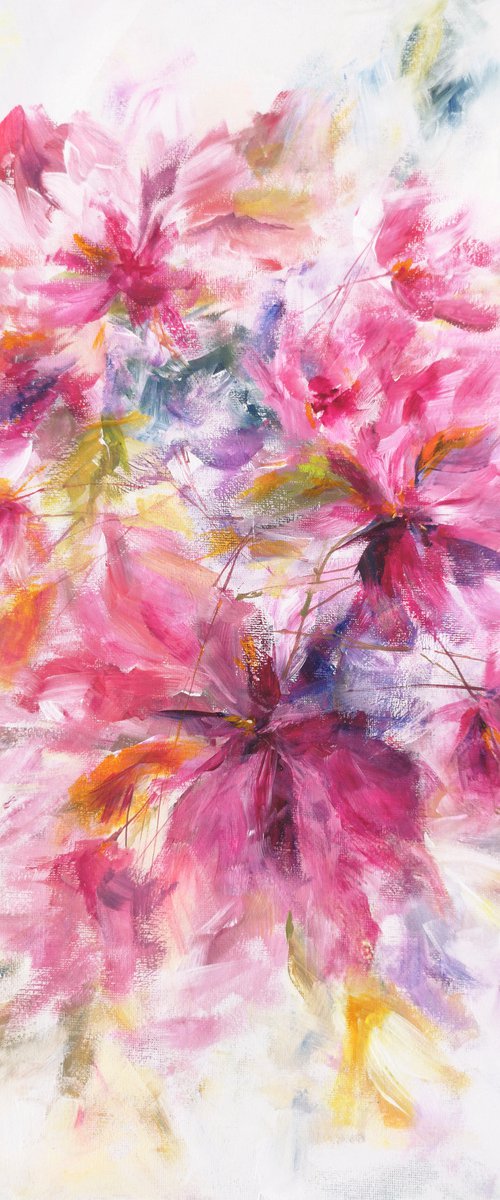 Colorful bouquet , abstract floral painting "Blooming april" by Olga Grigo