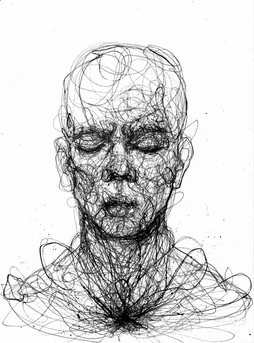 Expressive Portrait Ink Drawing By Doriana Popa, 7 X 9, Overgrown, Original Artwork