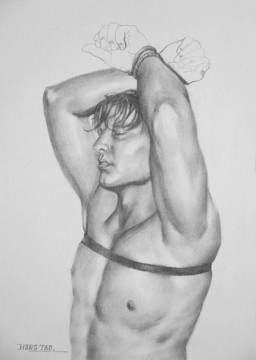 Drawing charcoal male nude #16-4-14 by Hongtao Huang