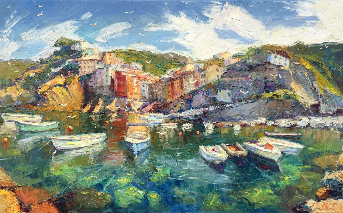 Boats At The Pier By Evgeny Chernyakovsky, 31 X 20, Artwork For Sale On Artfinder