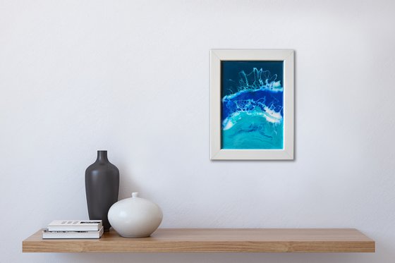 Blue wave - original seascape resin artwork, framed, ready to hang