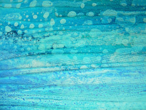 Whispering Waves  (Ready to hang - Large painting in turquoise and blues, water, seaside, waves)