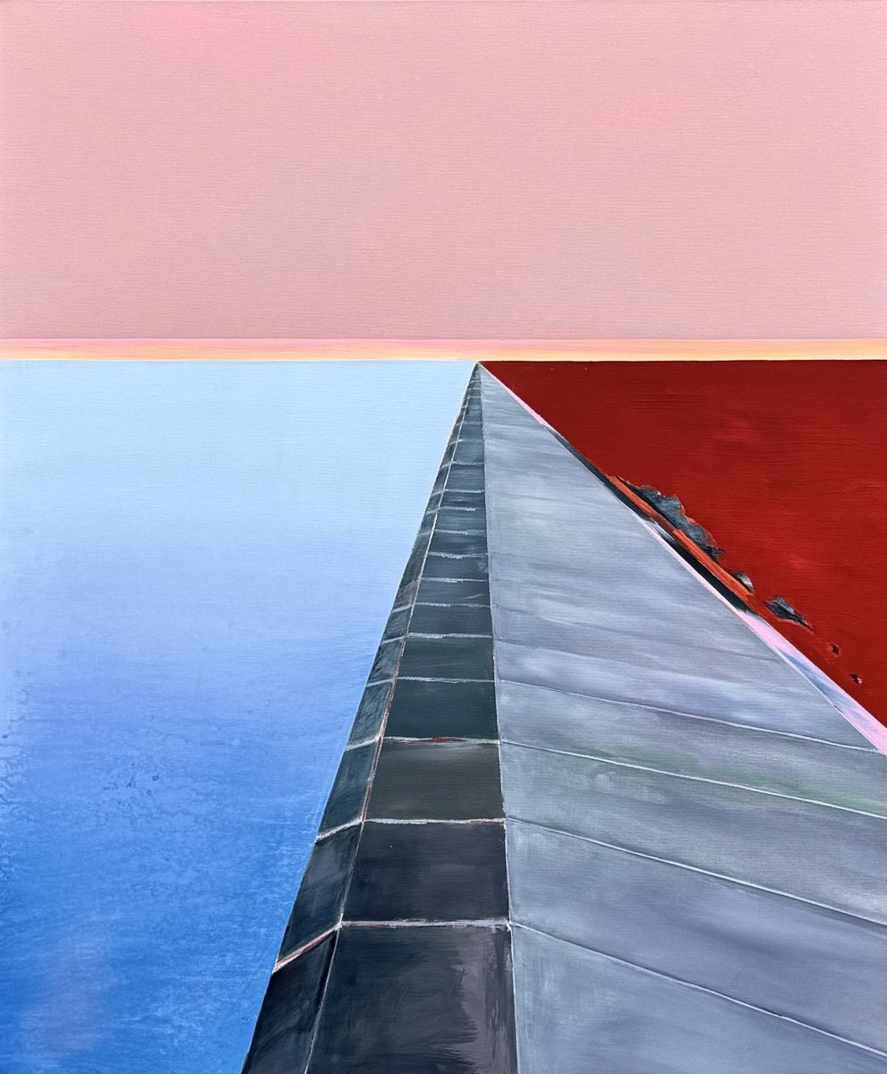 Geometric Landscape Acrylic Painting By Katrin Roth, 39 X 47", Point Of View 8, Original Artwork