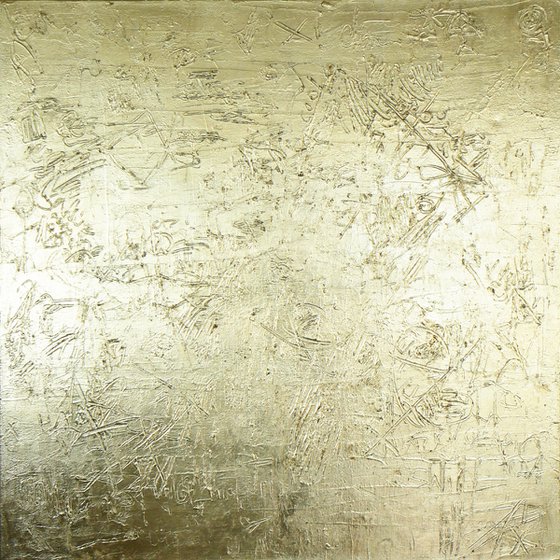Chrysopoeia (Golden graffiti, Gold leaf textured large painting)
