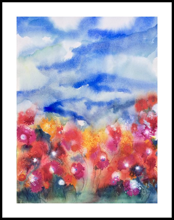 Touching The Sky - Abstract Flowers Landscape