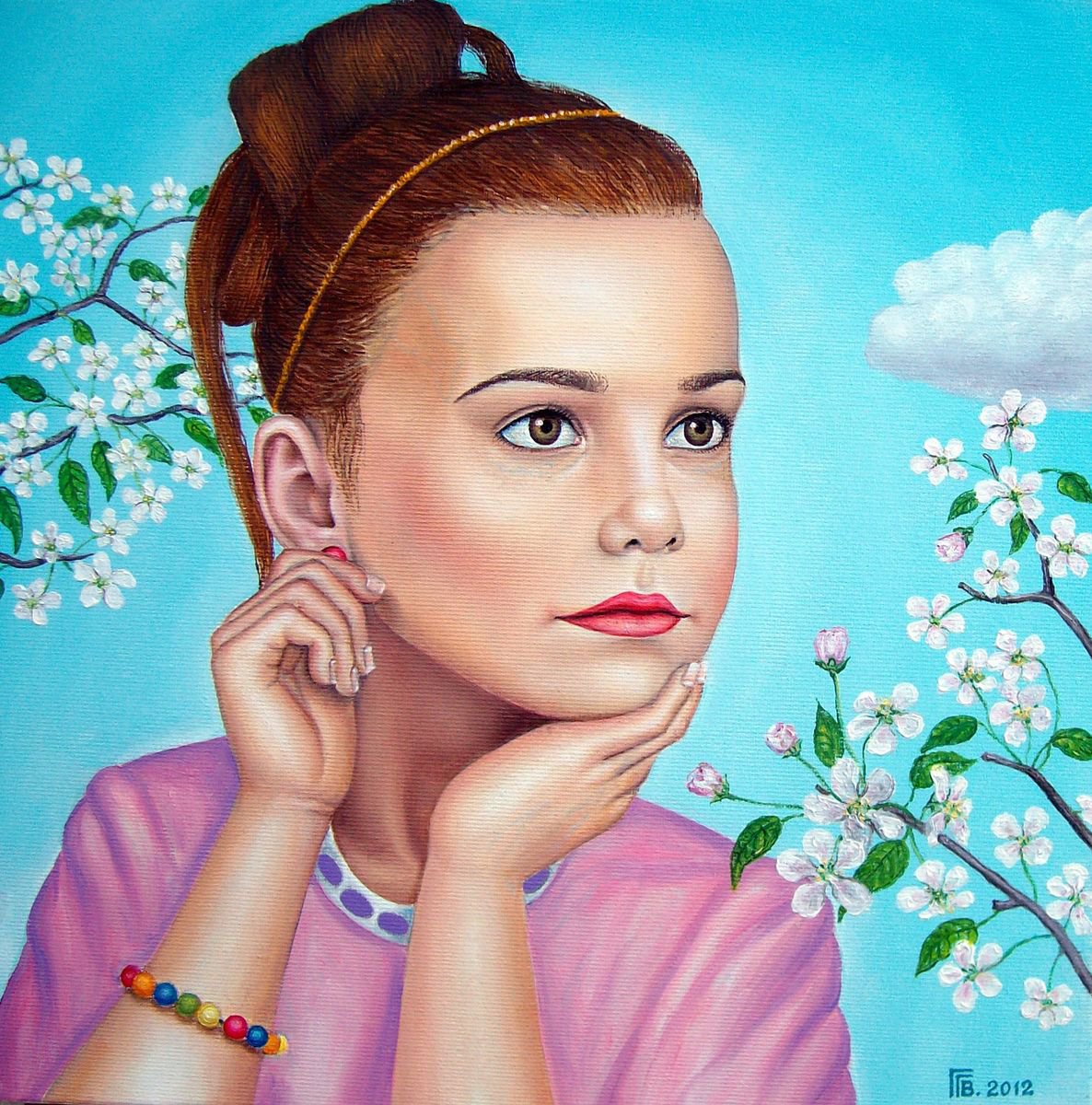 Photorealistic Portrait Oil Painting By Grigor Velev, 16 X 16, Spring Portrait, Original Artwork