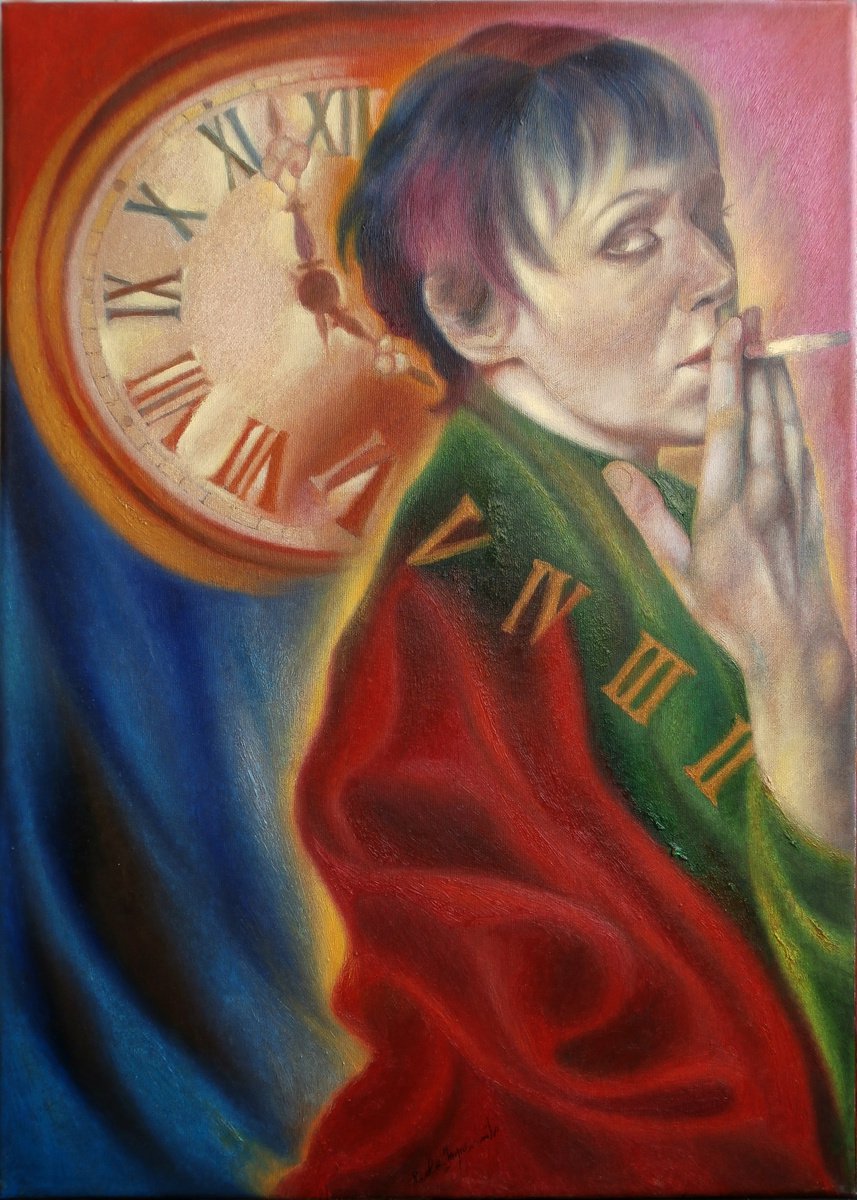 Expressive Portrait Oil Painting By Paola Imposimato, 20 X 28", The Waiting, Original Artwork