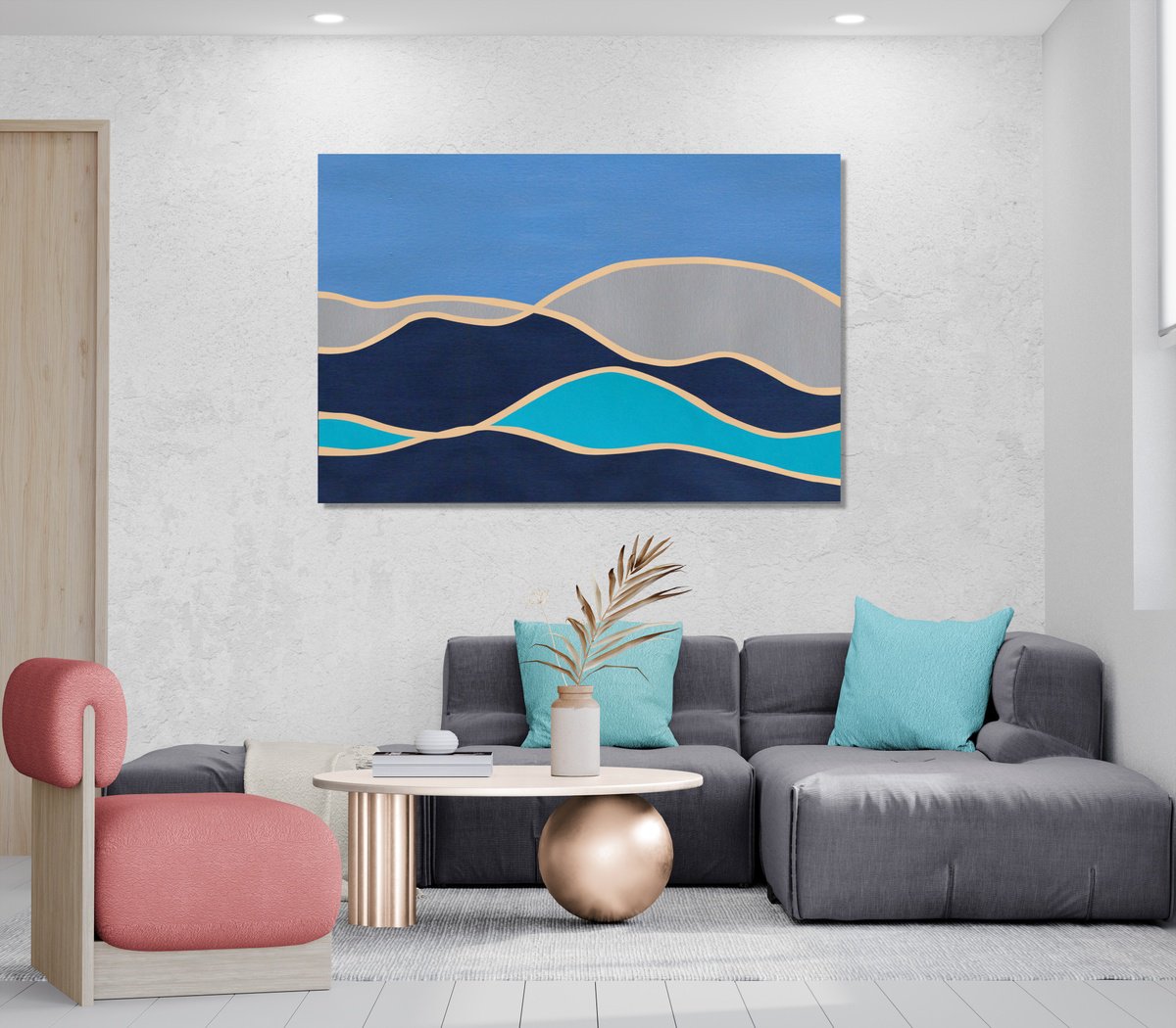 Abstract Landscape Acrylic Painting By Marina Krylova, 53 X 35", Mystic Landscape #29, Original Artwork