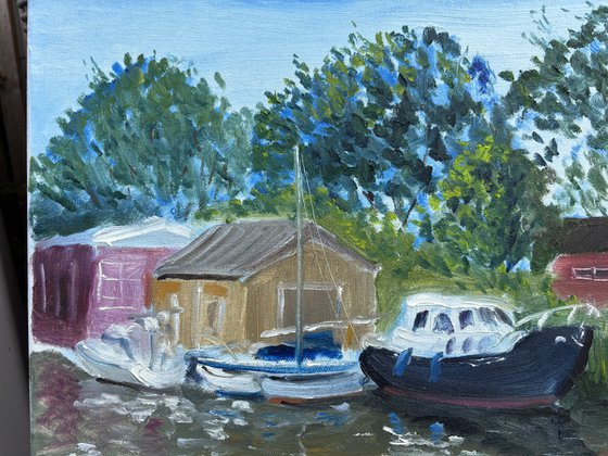 Boats in Zandpol, The Netherlands. Plain air