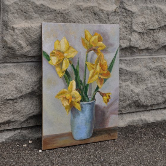 Yellow daffodils original oil painting