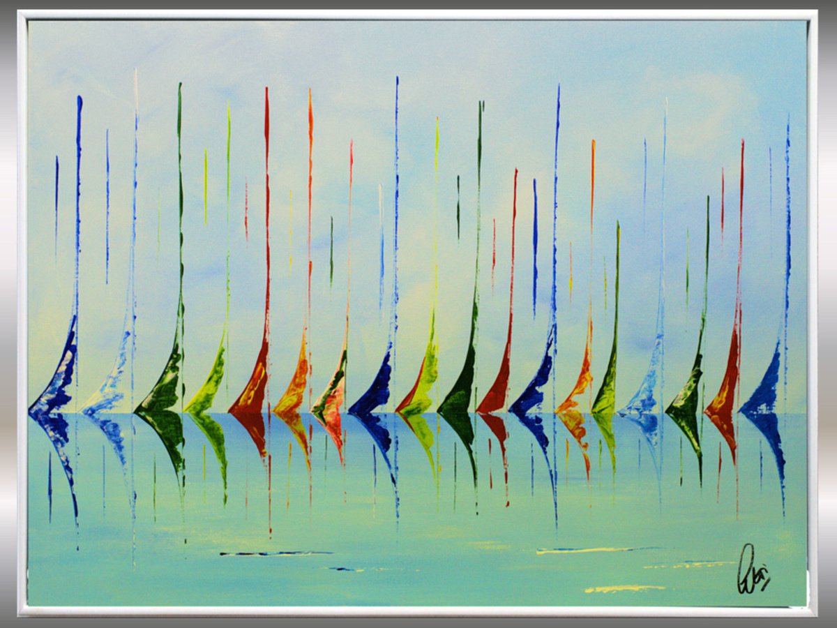 Full Sails - Abstract Art - Acrylic Painting - Canvas Art - Framed Painting - Abstract Sea... by Edelgard Schroer