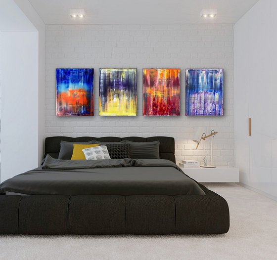 "Melting Point" - Save As A Series - Original Large PMS Abstract Quadriptych Oil Paintings On Canvas - 64" x 20"