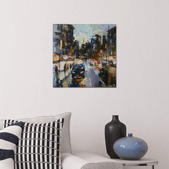 Night City Street #2 - Original urban landscape painting