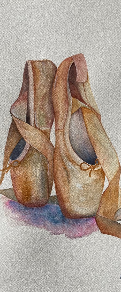 Ballet shoes watercolour painting by Bethany Taylor