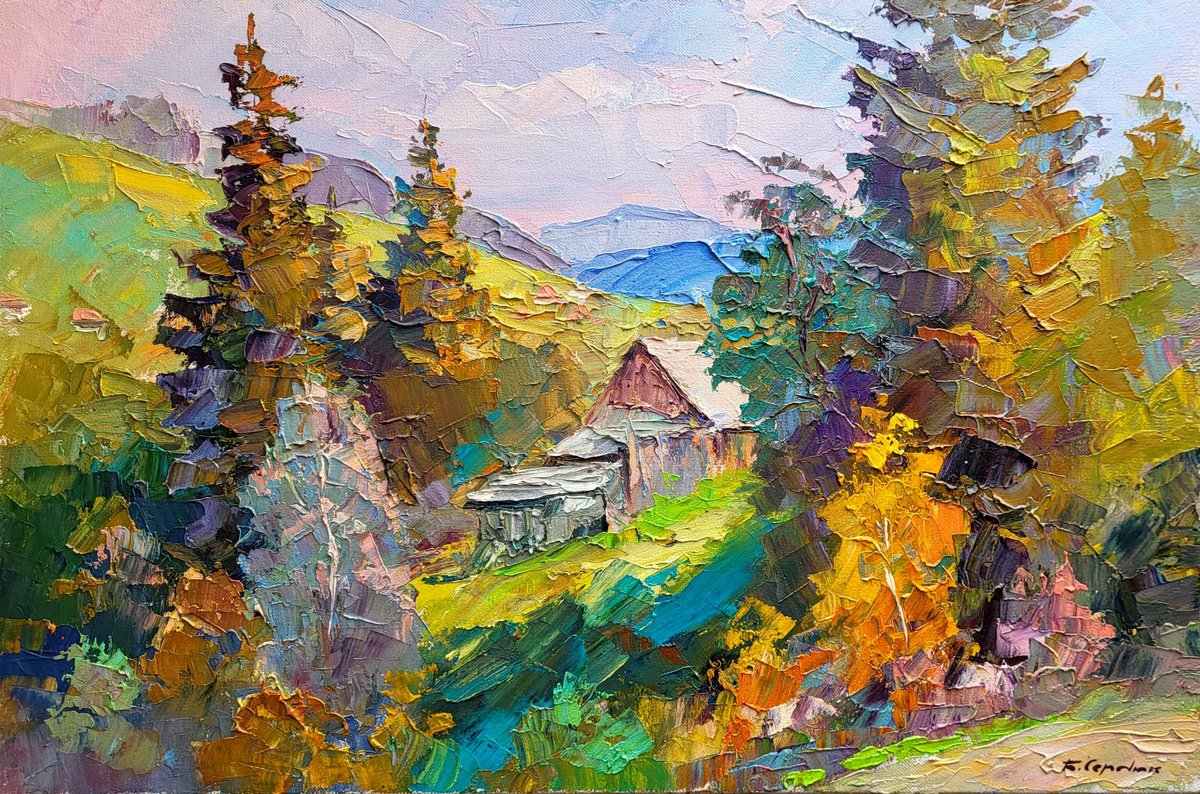 Impressionistic Landscape Oil Painting By Boris Serdyuk, 24 X 16, Autumn Mood, Original Artwork