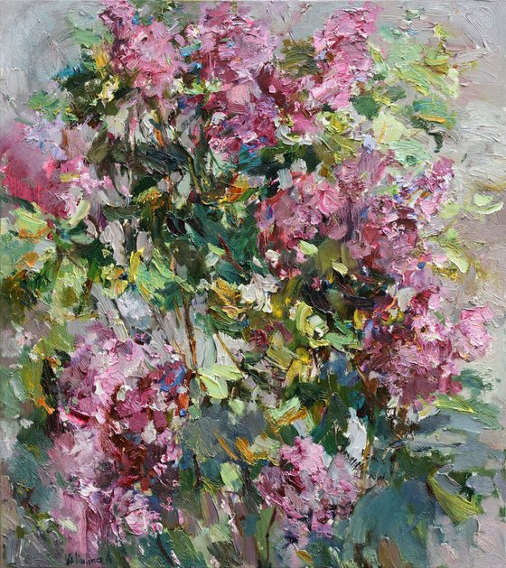 Blooming lilac - 80 x 90 cm - Original oil painting
