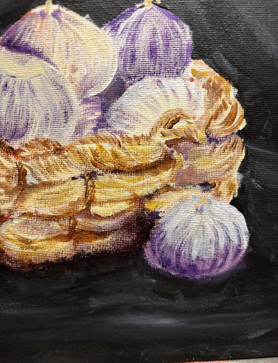 Garlic Bulbs in Woven Basket