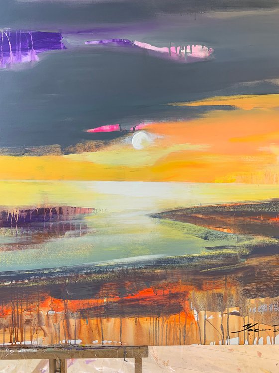 XL Big seascape - "Bright sky" - Expressionism - Minimalism - Sea - Ocean - Sunset