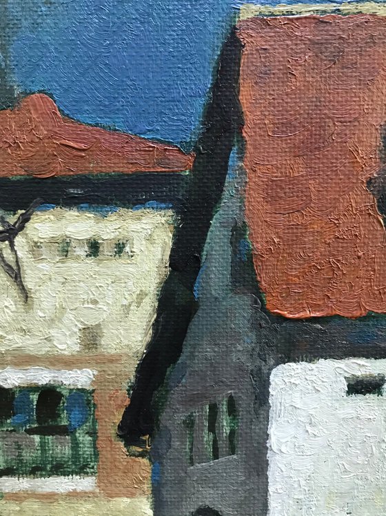 Original Oil Painting Wall Art Signed unframed Hand Made Jixiang Dong Canvas 25cm × 20cm Cityscape Go To Shop Figure House Small Impressionism Impasto