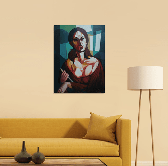 Diary (60x80cm, cubism, oil painting, ready to hang)