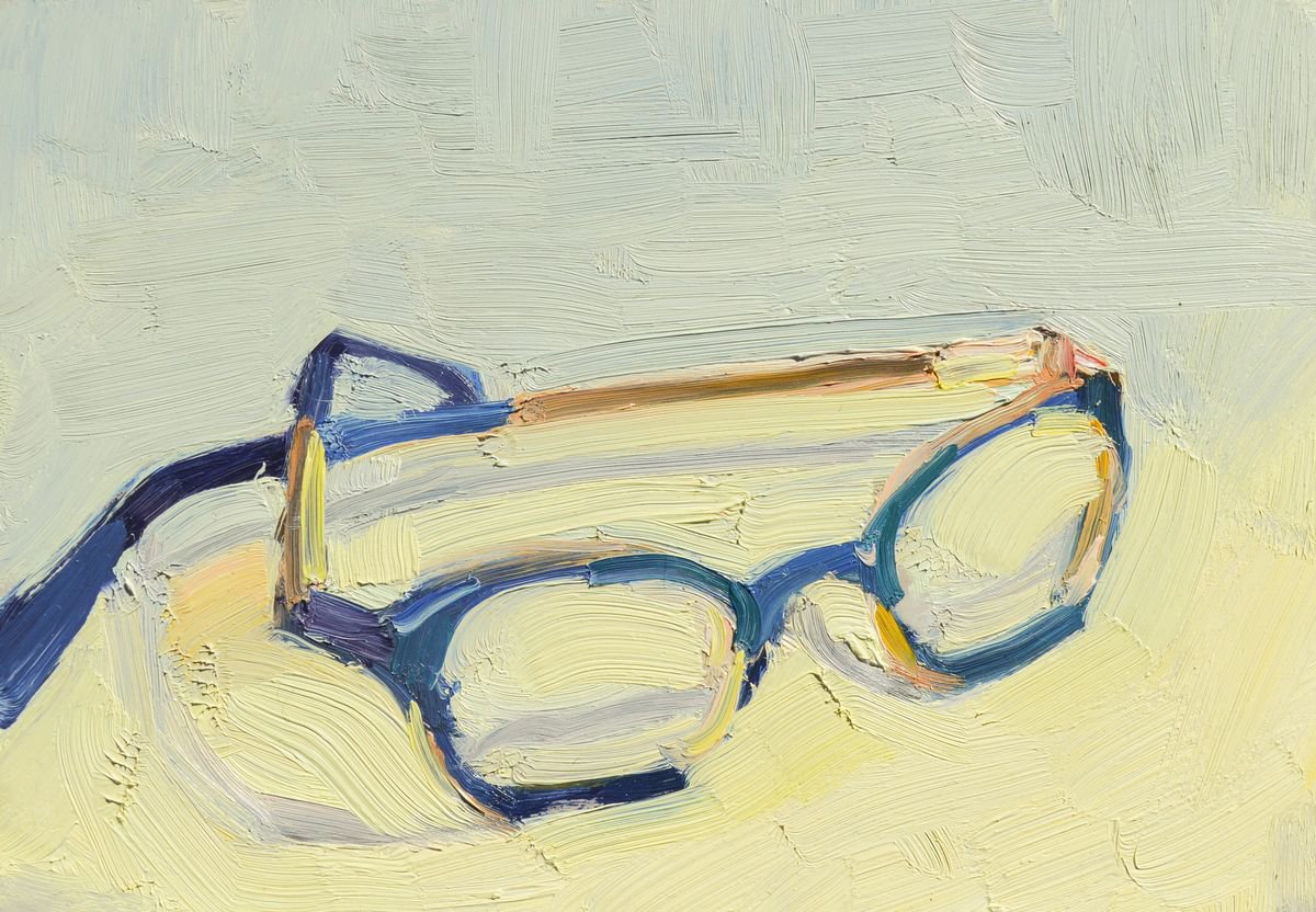 Impressionistic Still Life Oil Painting By Kristina Sellers, 9 X 7", Teal Specs, Original Artwork
