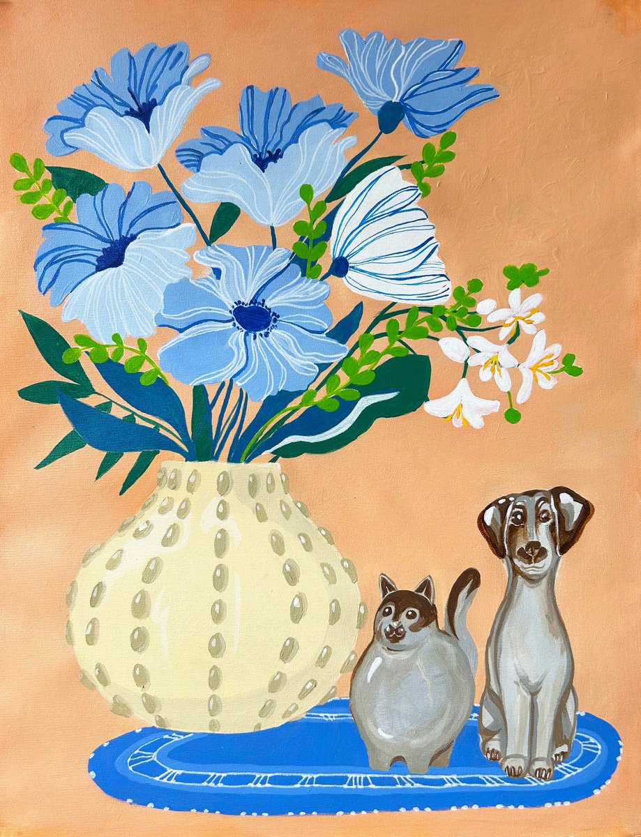 Naive Still Life Acrylic Painting By Alexandra Dobreikin, 20 X 24, Warm House, Original Artwork