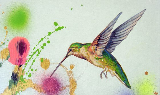 28.3” Flowers, Hummingbird ”New Day”