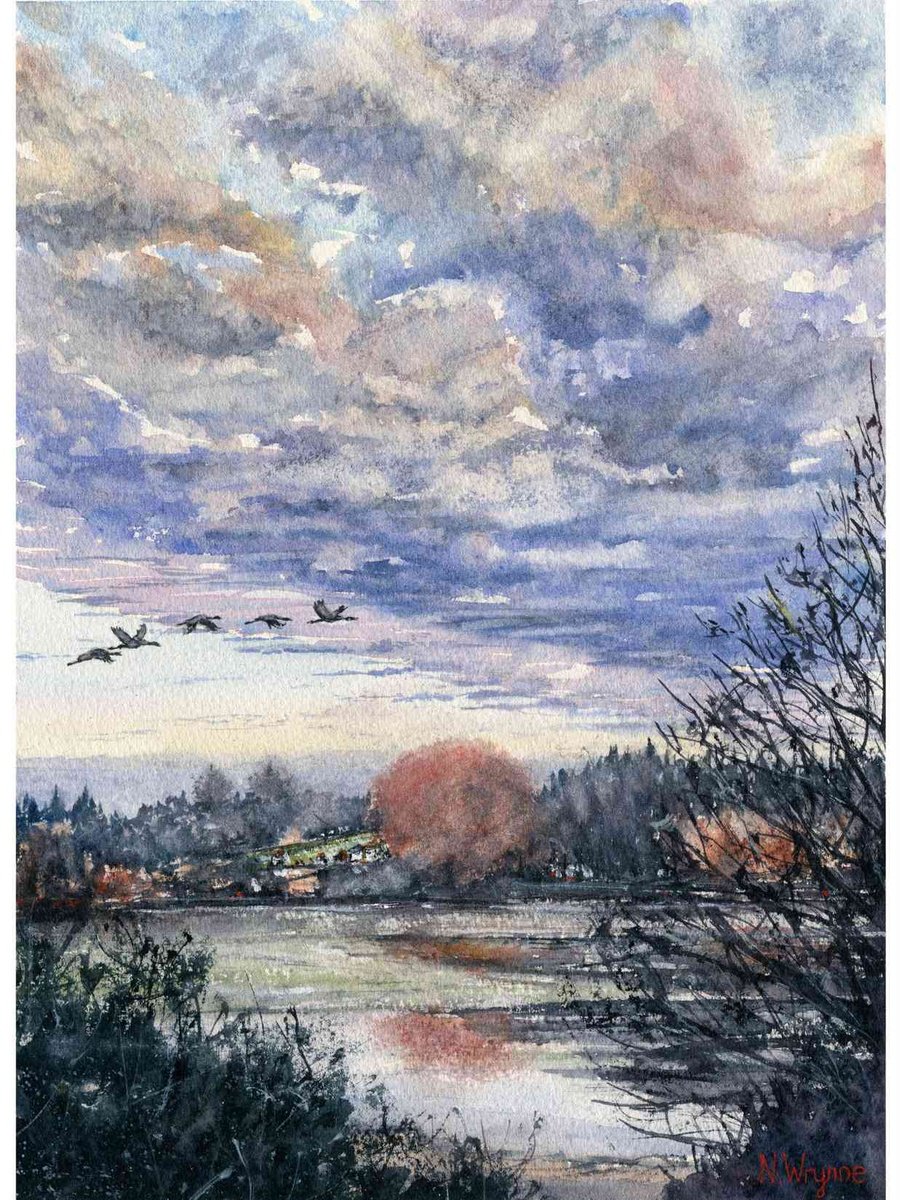 Impressionistic Landscape Watercolour By Neil Wrynne, 11 X 15", Formation Flying, Original Artwork