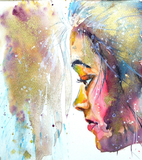 Girl with gold and flower