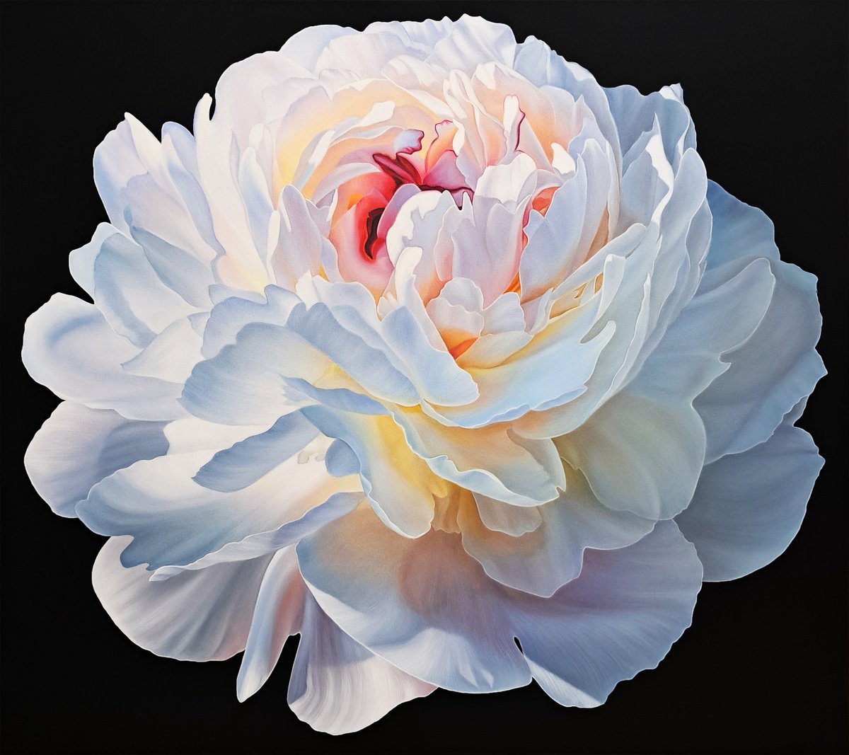 Photorealistic Botanical Oil Painting By Anna Steshenko, 35 X 31, Royal Peony, Original Artwork