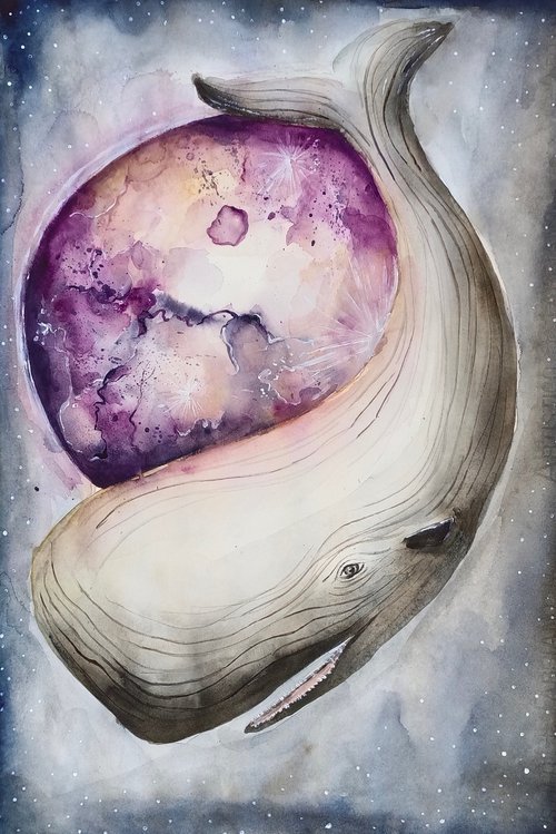 Whale & Pink Moon by Evgenia Smirnova
