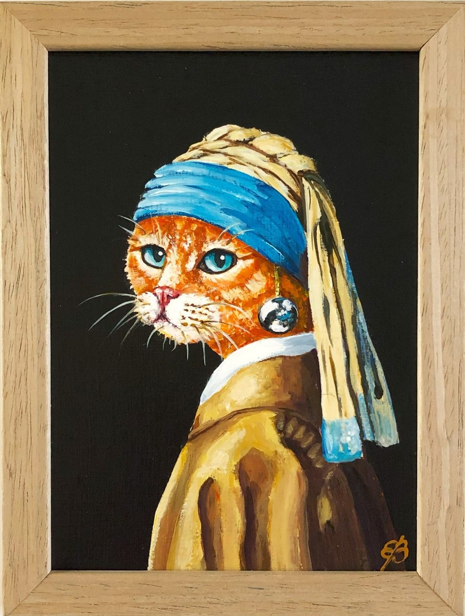 Cat with a pearl earring #2 by Lena Smirnova