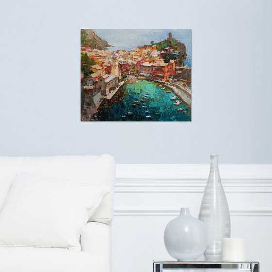 Vernazza Cinque Terre iItaly - Original impasto landscape painting textured Oil painting Italy wall art