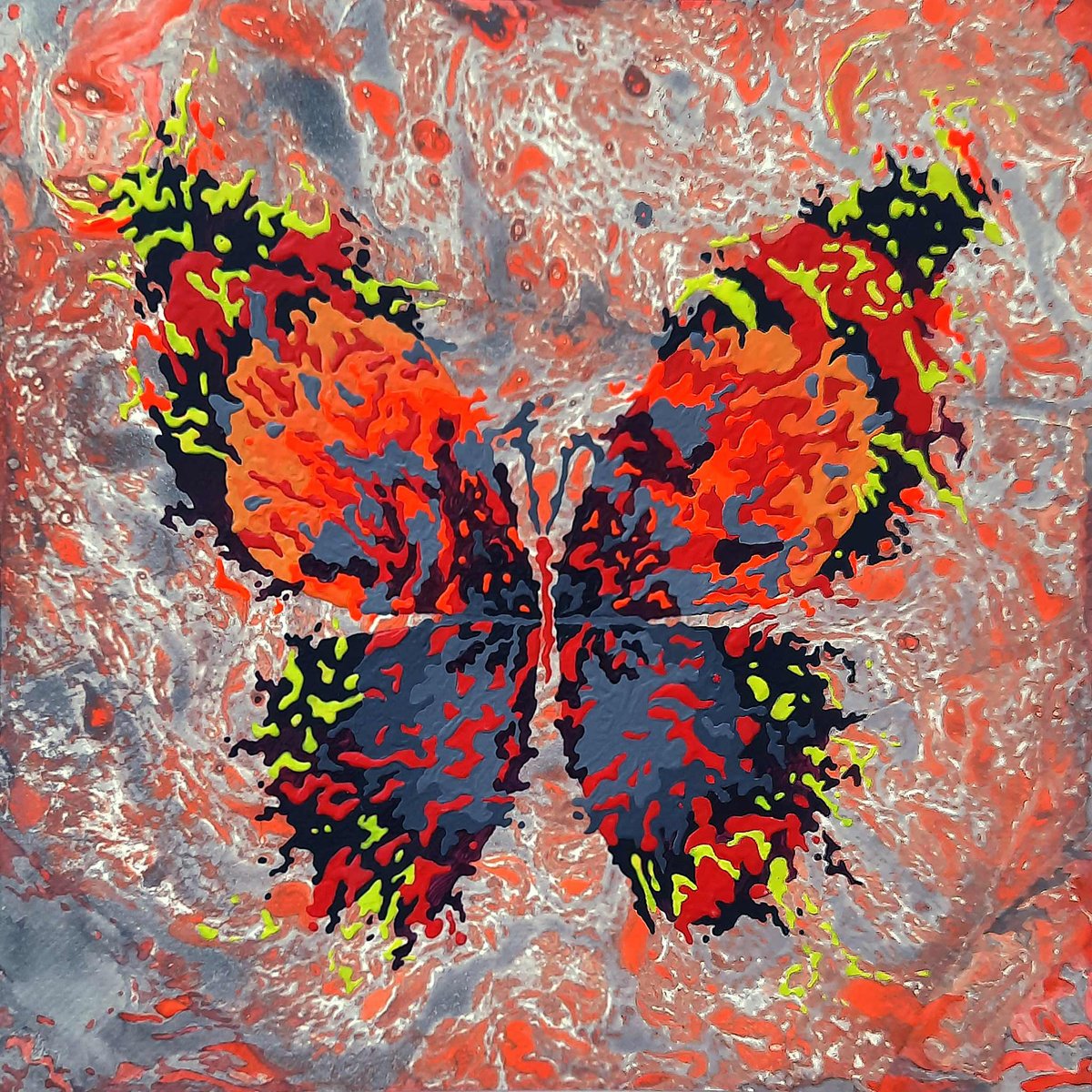 Abstract Animal Acrylic Painting By Mariia Raskin, 10 X 10", Butterfly «Revival», Original Artwork