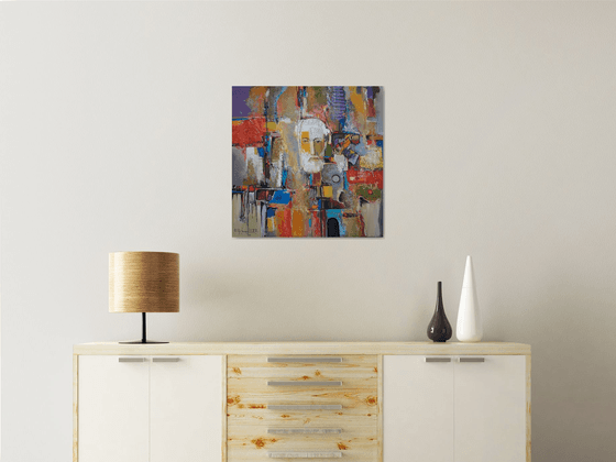 Abstract with self portrait (60x60cm, oil/canvas, ready to hang)