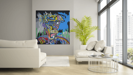 Portrait LARGE CANVAS 130 X 130 CM / 51,18 х 51,18 inch colourfull ABSTRACT EXPRESSIONISM square