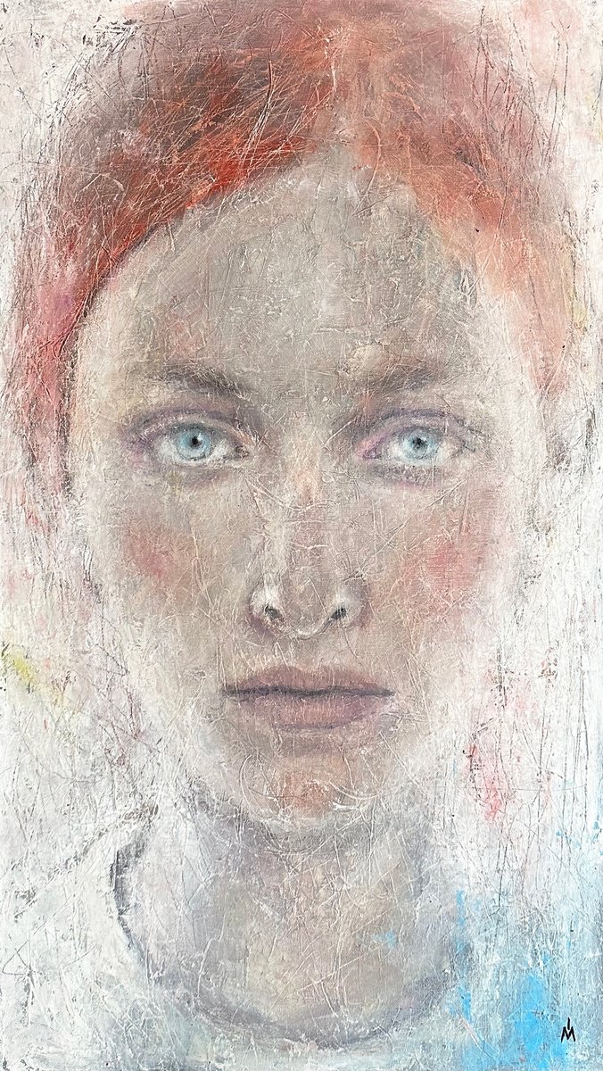 Surrealistic Portrait Oil Painting By Margarita Ivanova, 16 X 28", Overexposed, Original Artwork